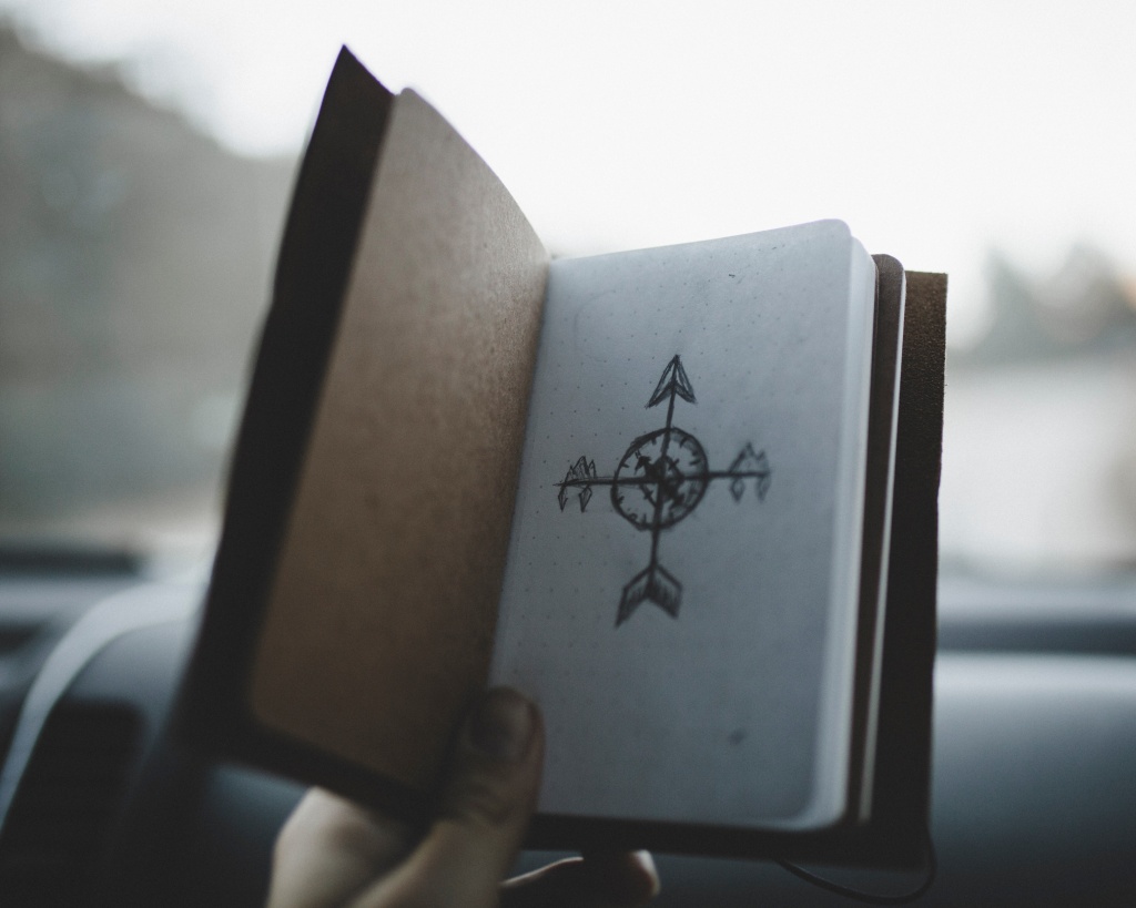 Compass drawn in a journal