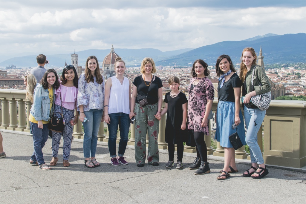 Study abroad team overlooking Florence, Italy, 2018