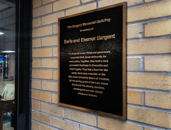 Plaque on the wall of the Sargent Memorial Student Center