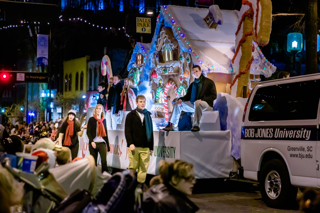 BJU float in the Greenville Poinsettia Christmas Parade