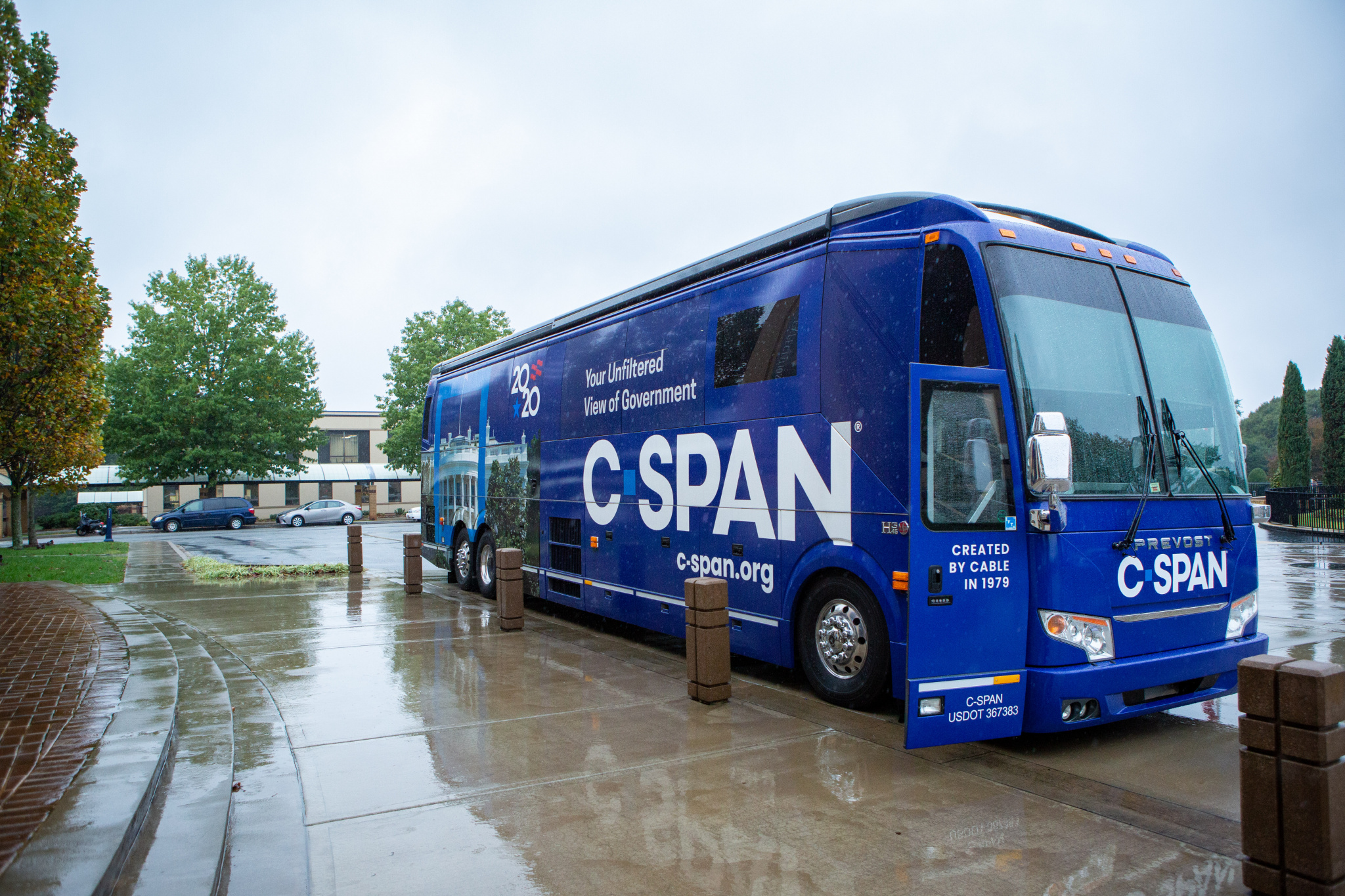 The C-SPAN bus parked in front of Rodeheaver Auditorium (Photo by Chad Ratje)