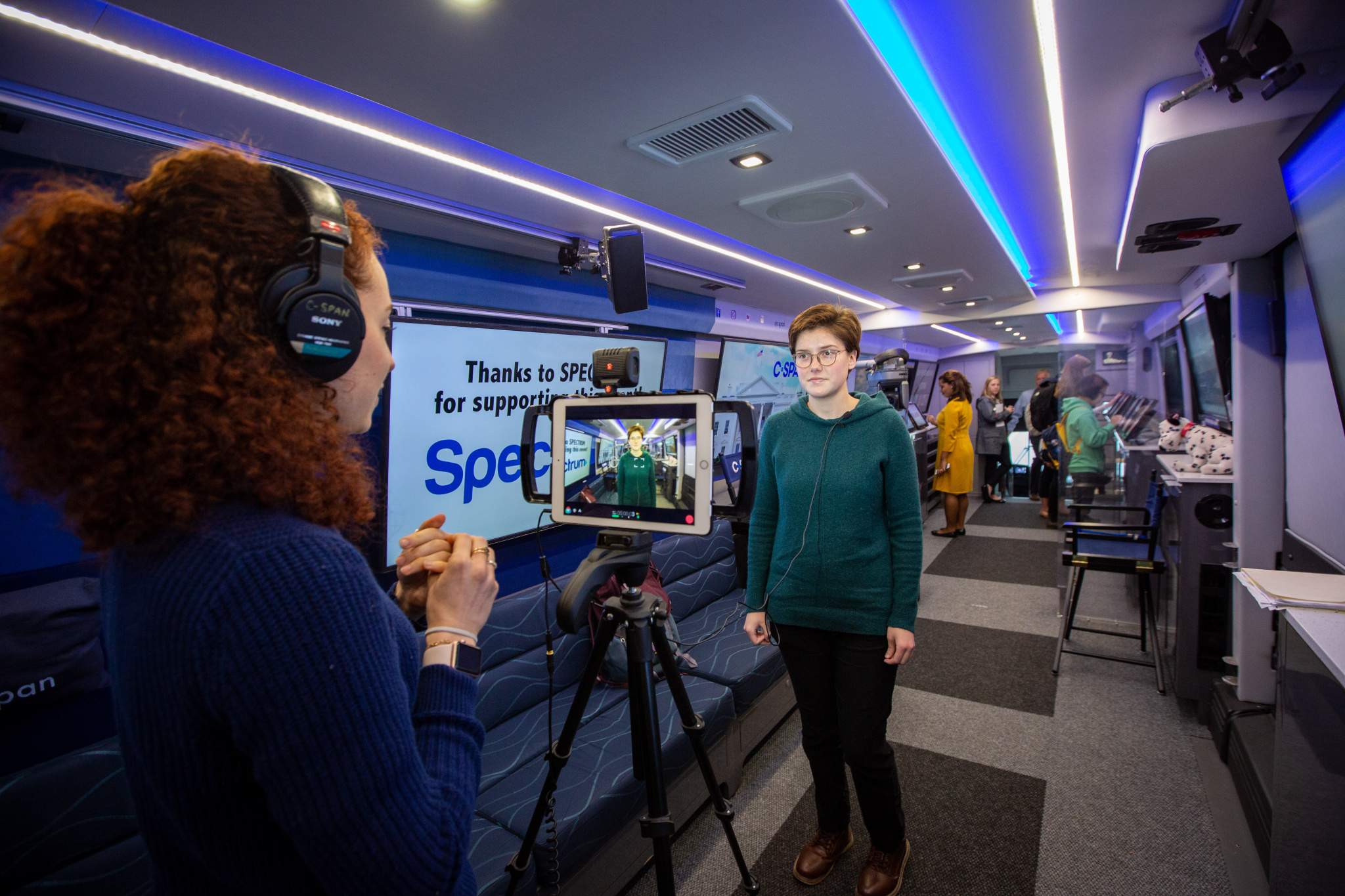 C-SPAN personnel interview visitors on the 2020 presidential campaign (Photo by Chad Ratje)