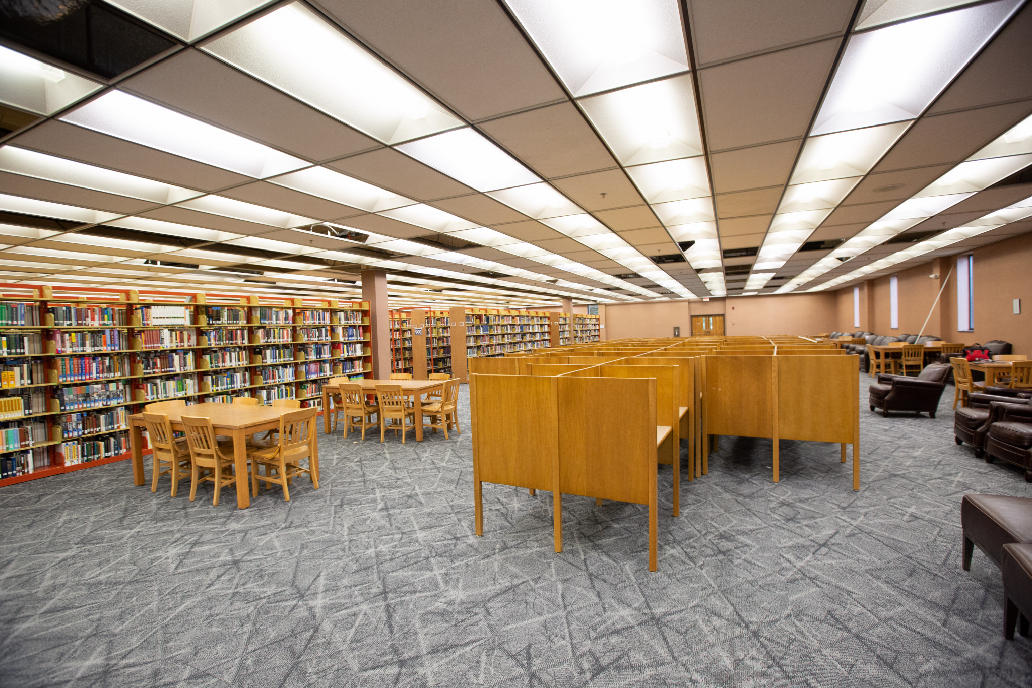 The new library space has updated carpet and furniture (Photo by David Ruiz)