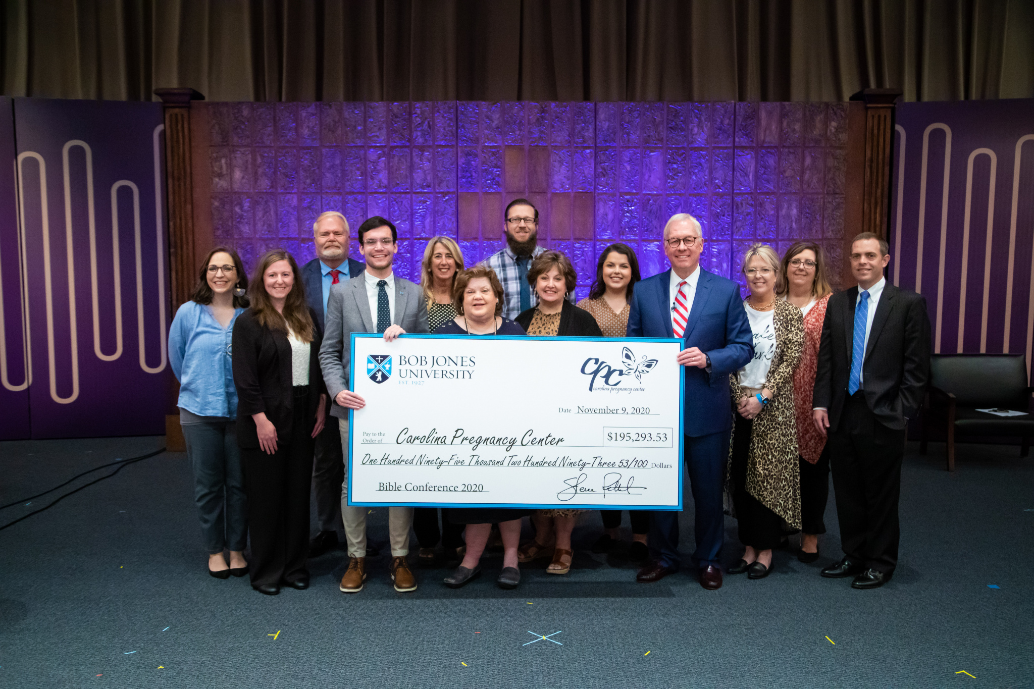 Carolina Pregnancy Center is presented with donation check