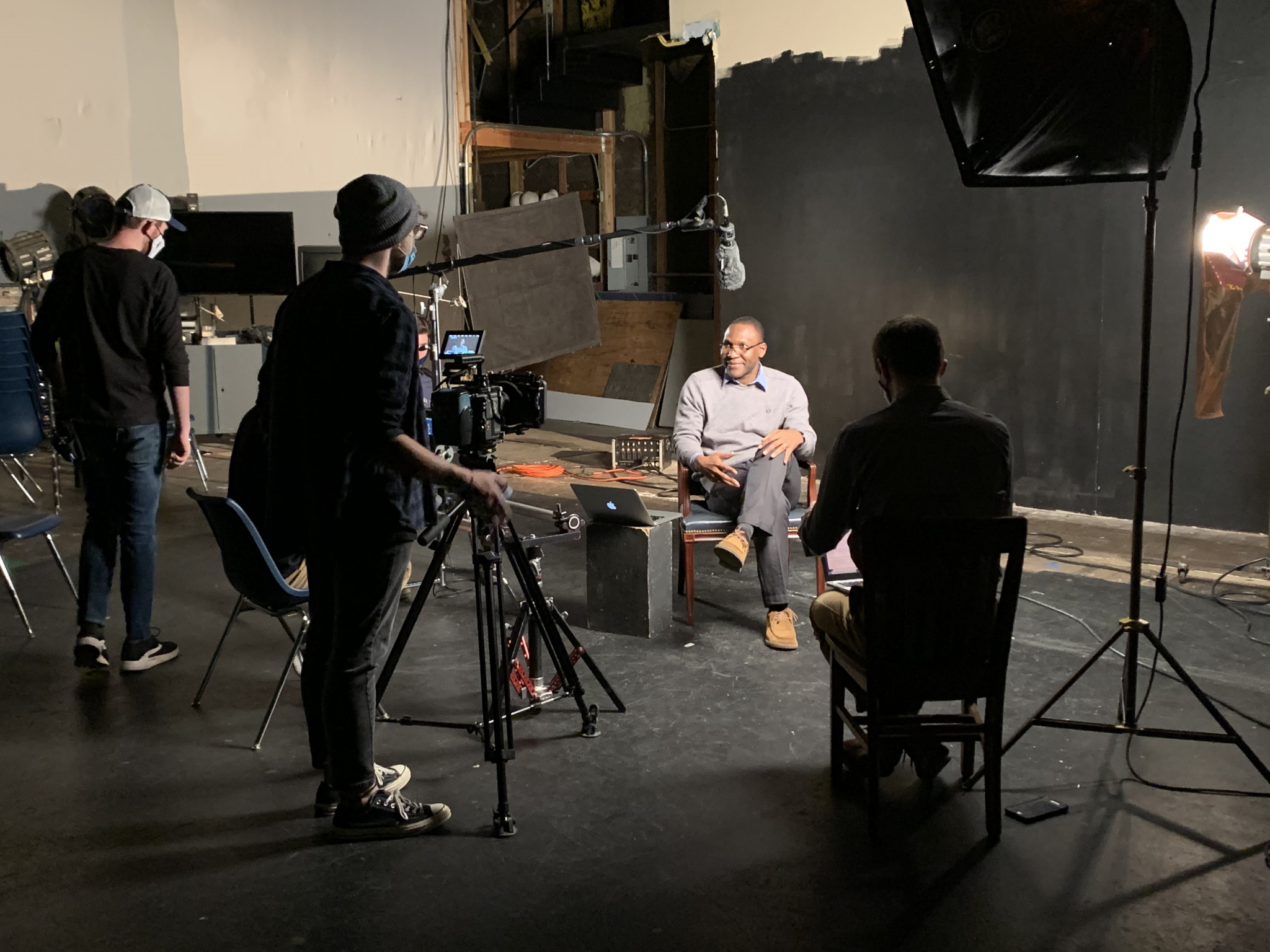 The Basilean film crew interviews Dr. Bernard Kadio