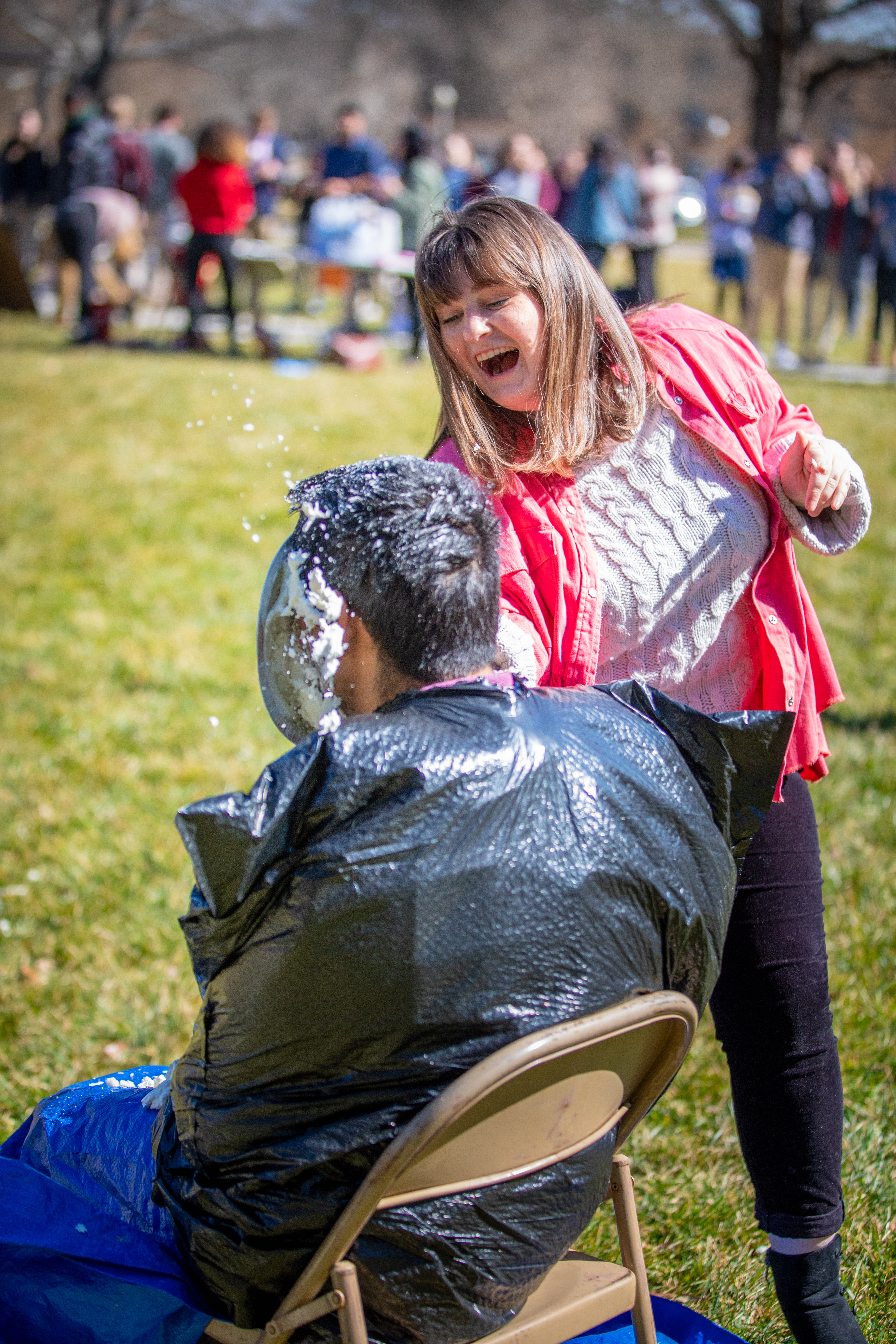 Students pie faculty, staff and student leadership on Palmetto Green (Photo by Derek Eckenroth)
