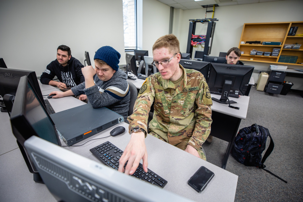 Cybersecurity students in computer lab