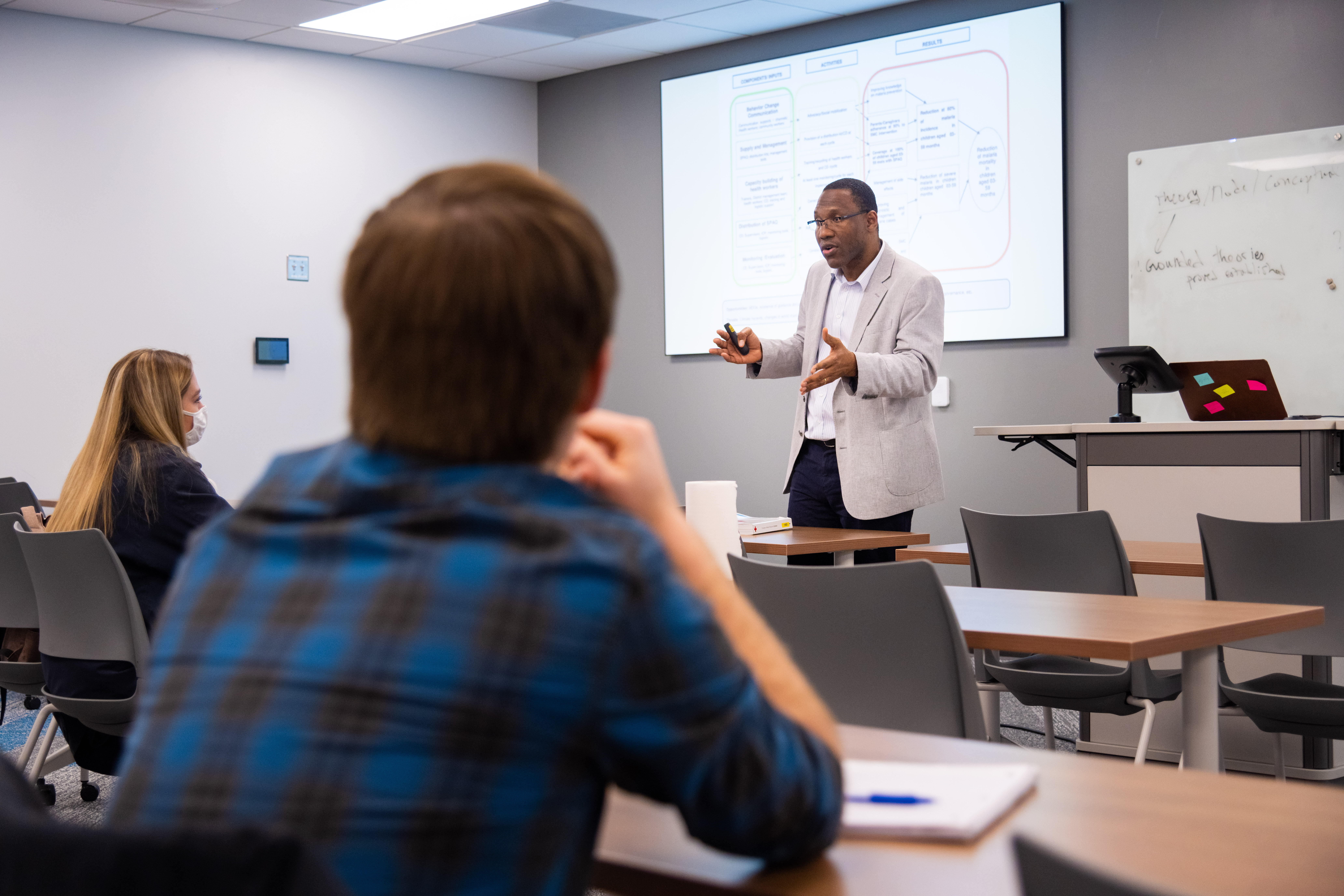 Dr. Bernard Kadio teaches health sciences classes in the School of Health of Professions wing of the Mack Building