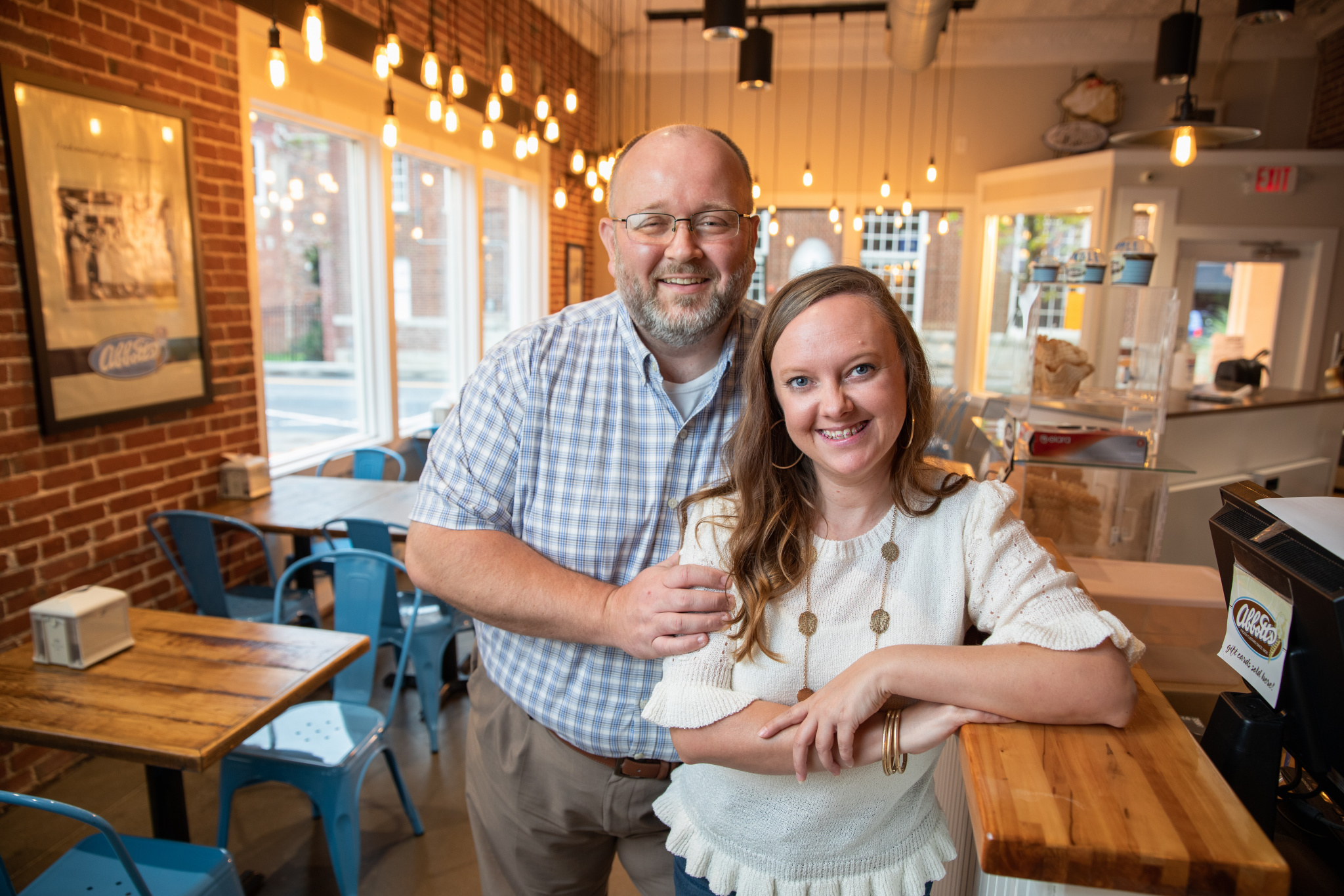 Mark Hopper with his wife Amanda, owners of Abbott's Frozen Custard in Greer, SC