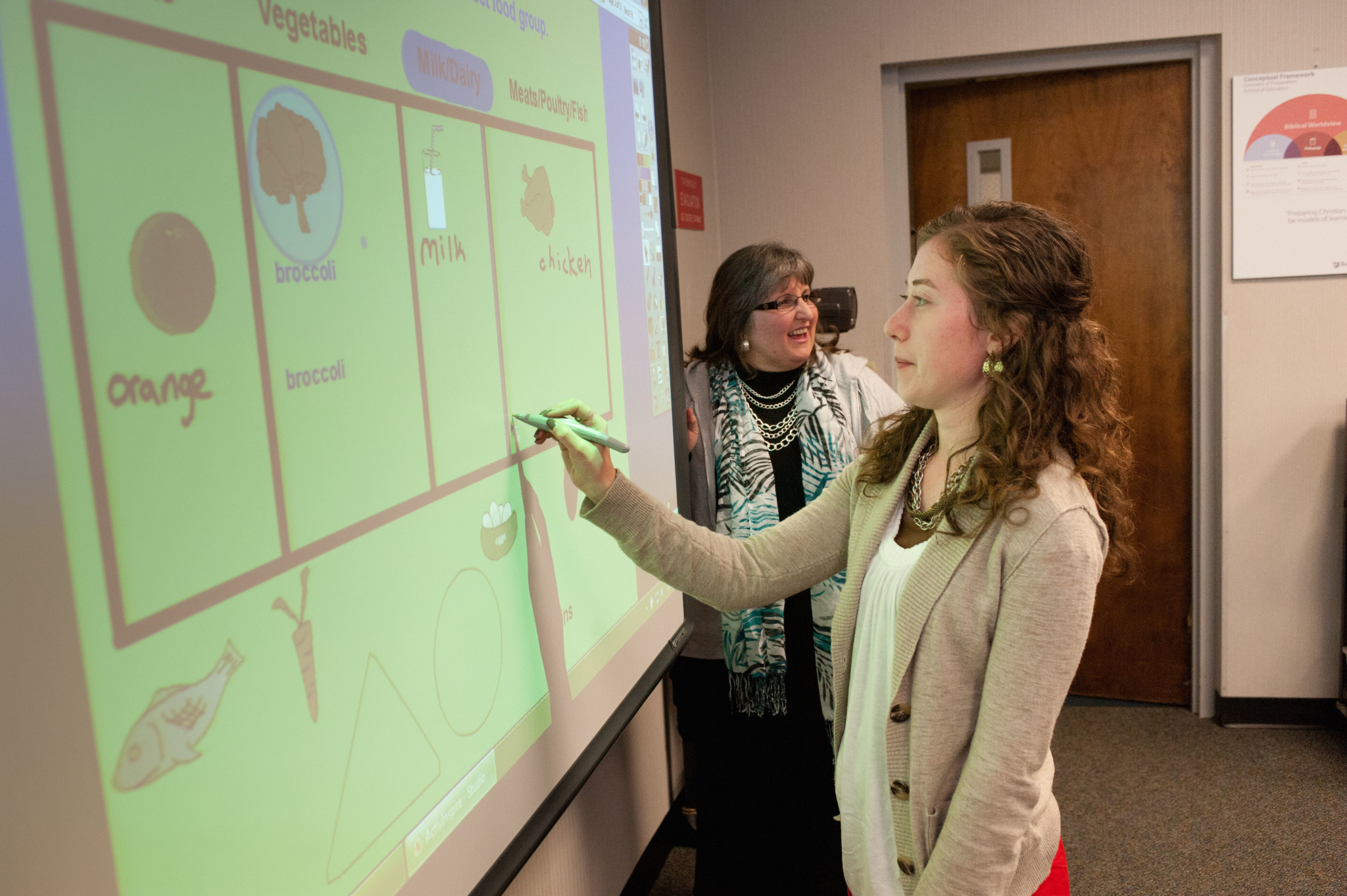 Students in Foundations in Educational Technology practice with the Promethean board